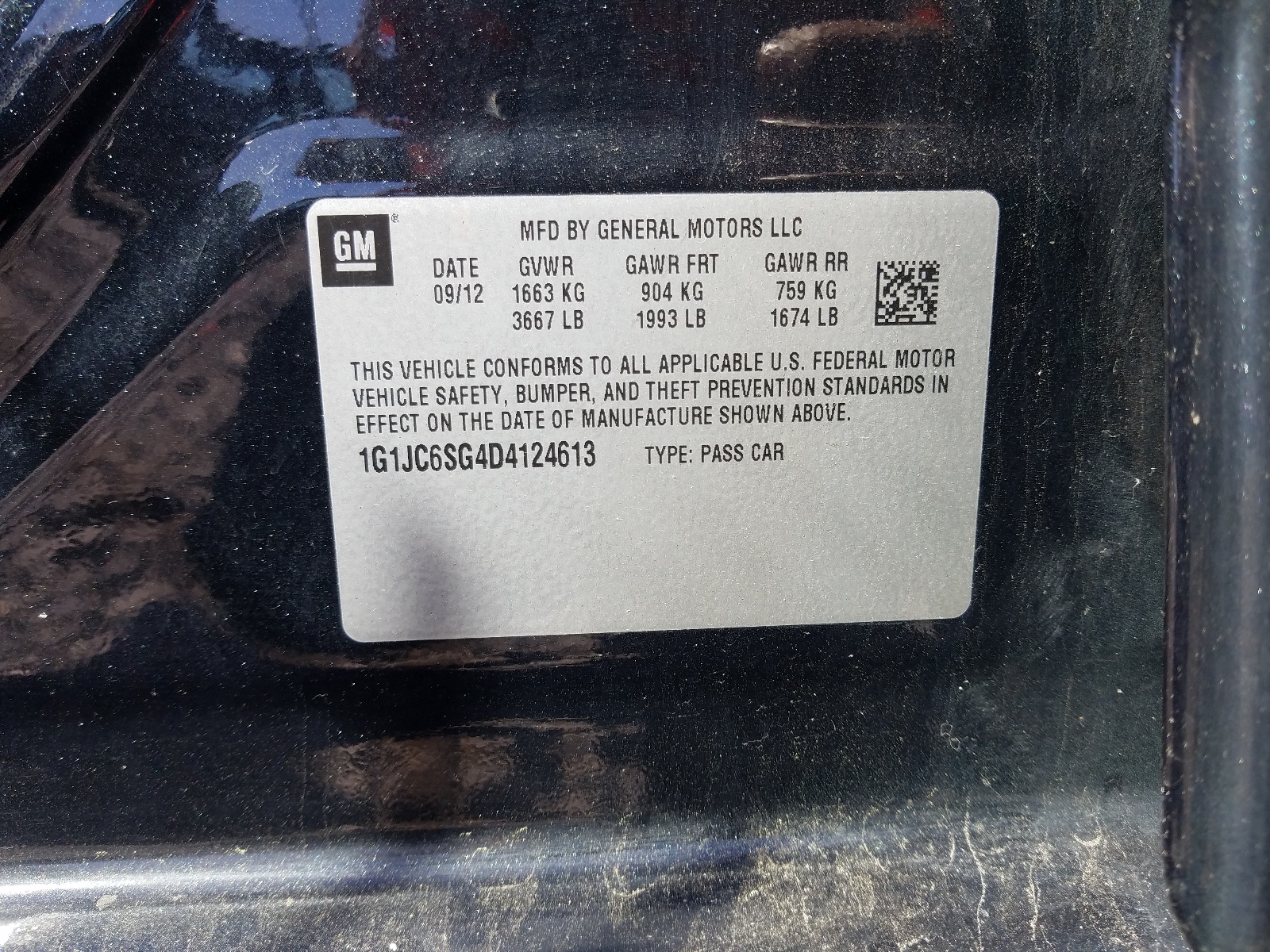 Photo 10 from auction – 2013 CHEVROLET SONIC LT with VIN 1G1JC6SG4D4124613