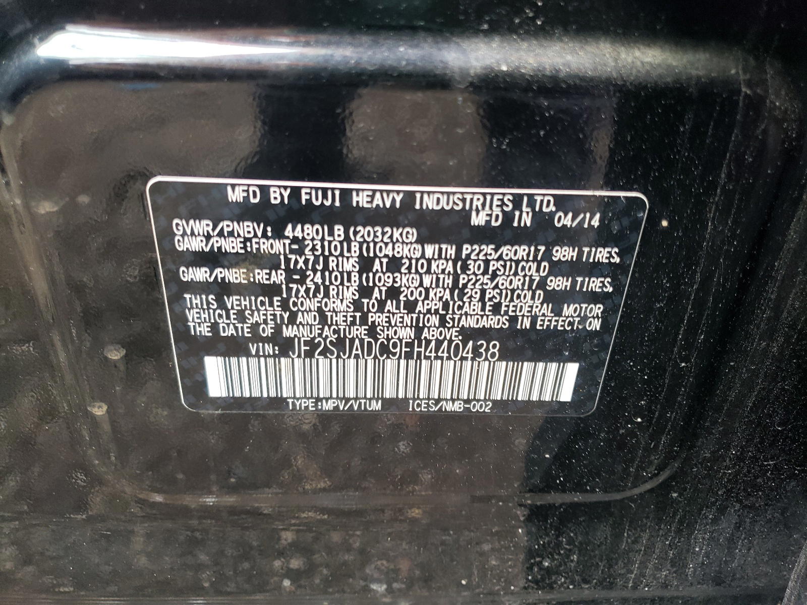 Photo 10 from auction – 2015 SUBARU FORESTER 2 with VIN JF2SJADC9FH440438