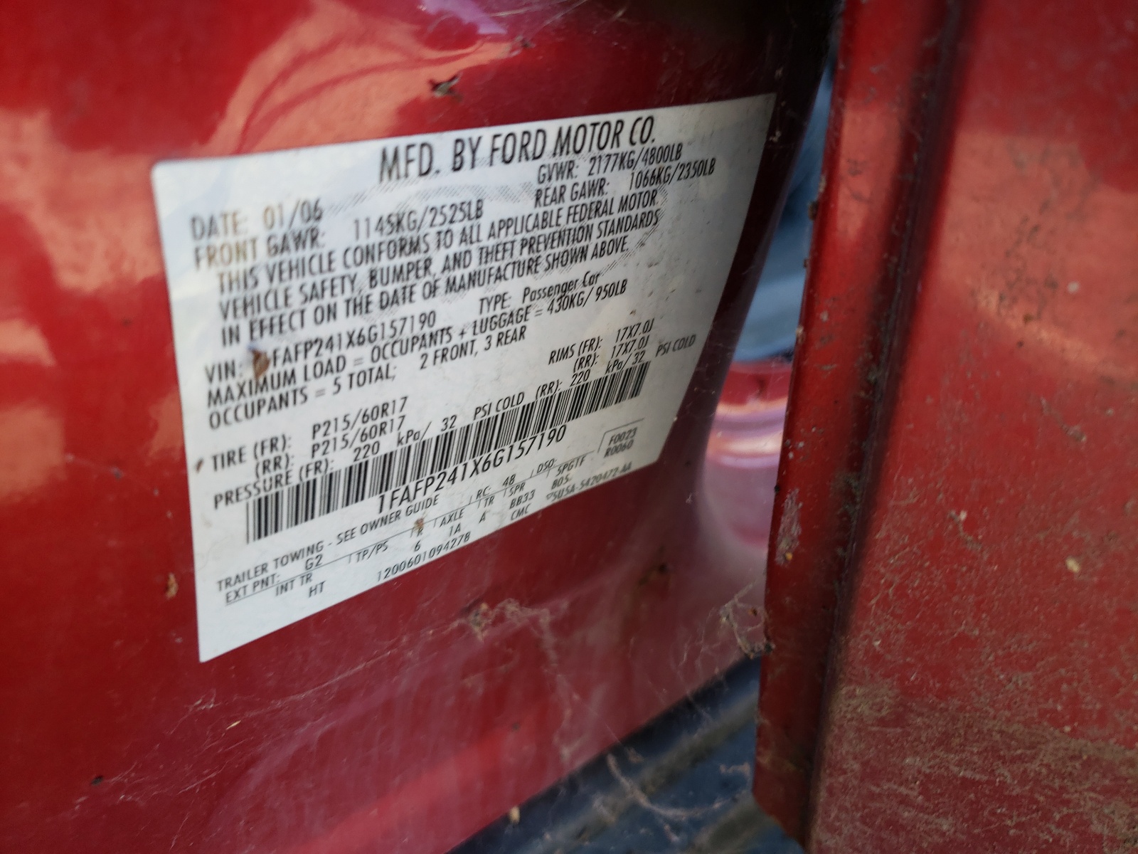 Photo 10 from auction – 2006 FORD FIVE HUNDR with VIN 1FAFP241X6G157190