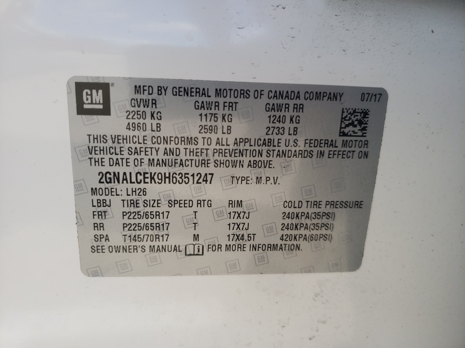 Photo 10 from auction – 2017 CHEVROLET EQUINOX with VIN 2GNALCEK9H6351247