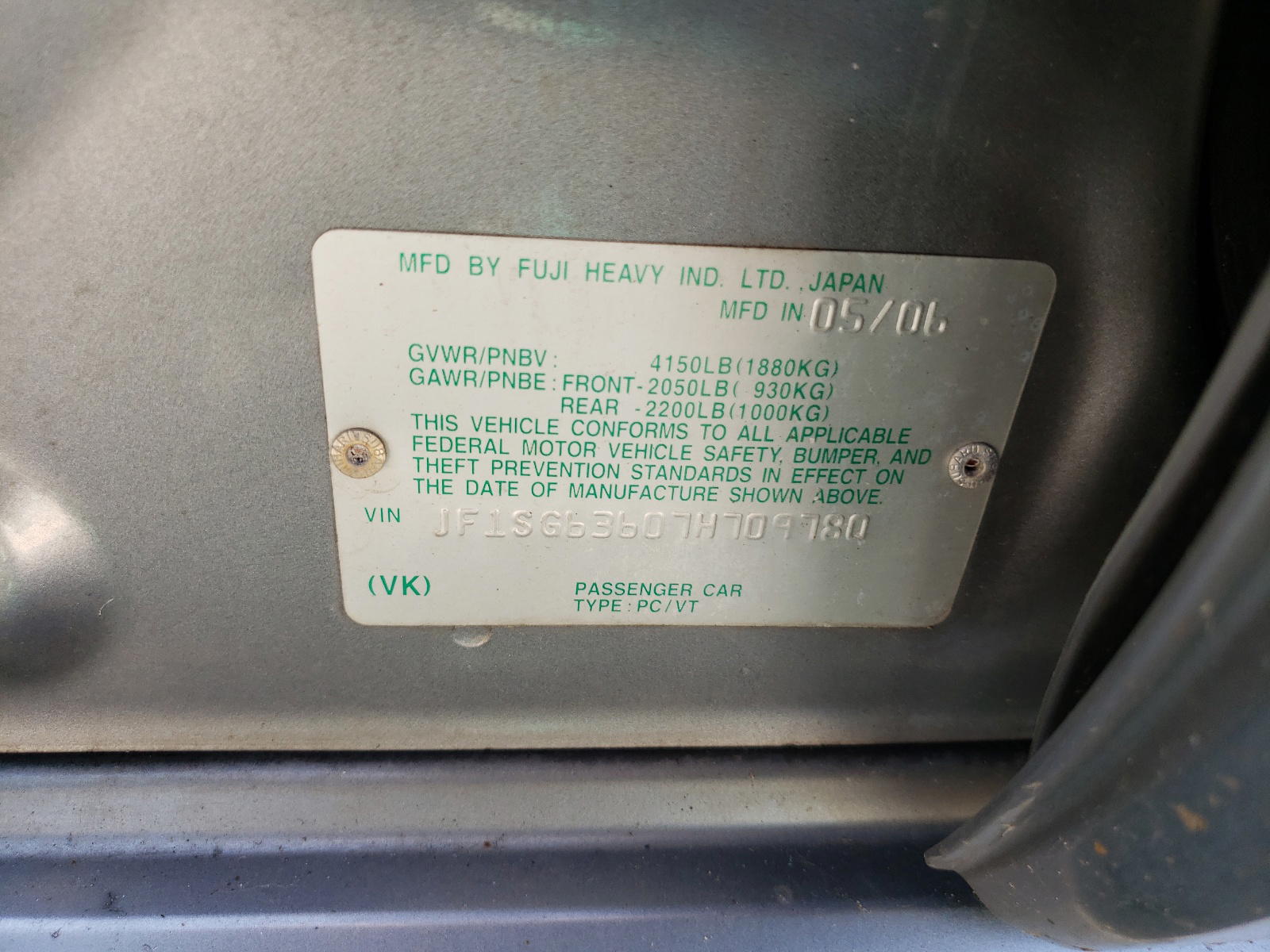 Photo 10 from auction – 2007 SUBARU FORESTER 2 with VIN JF1SG63607H709780