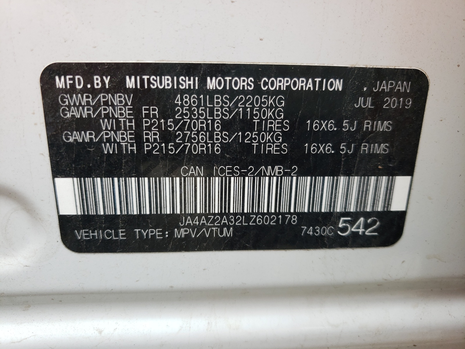 Photo 10 from auction – 2020 MITSUBISHI OUTLANDER with VIN JA4AZ2A32LZ602178