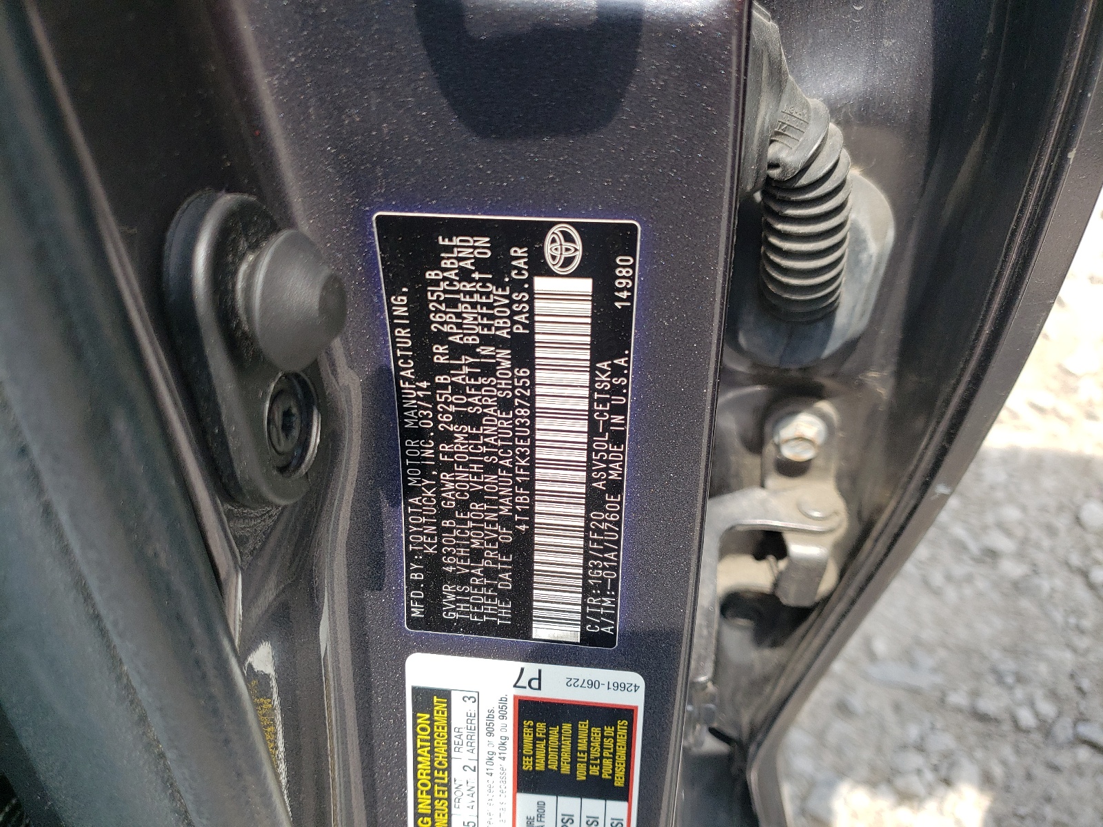 Photo 10 from auction – 2014 TOYOTA CAMRY L with VIN 4T1BF1FK3EU387256