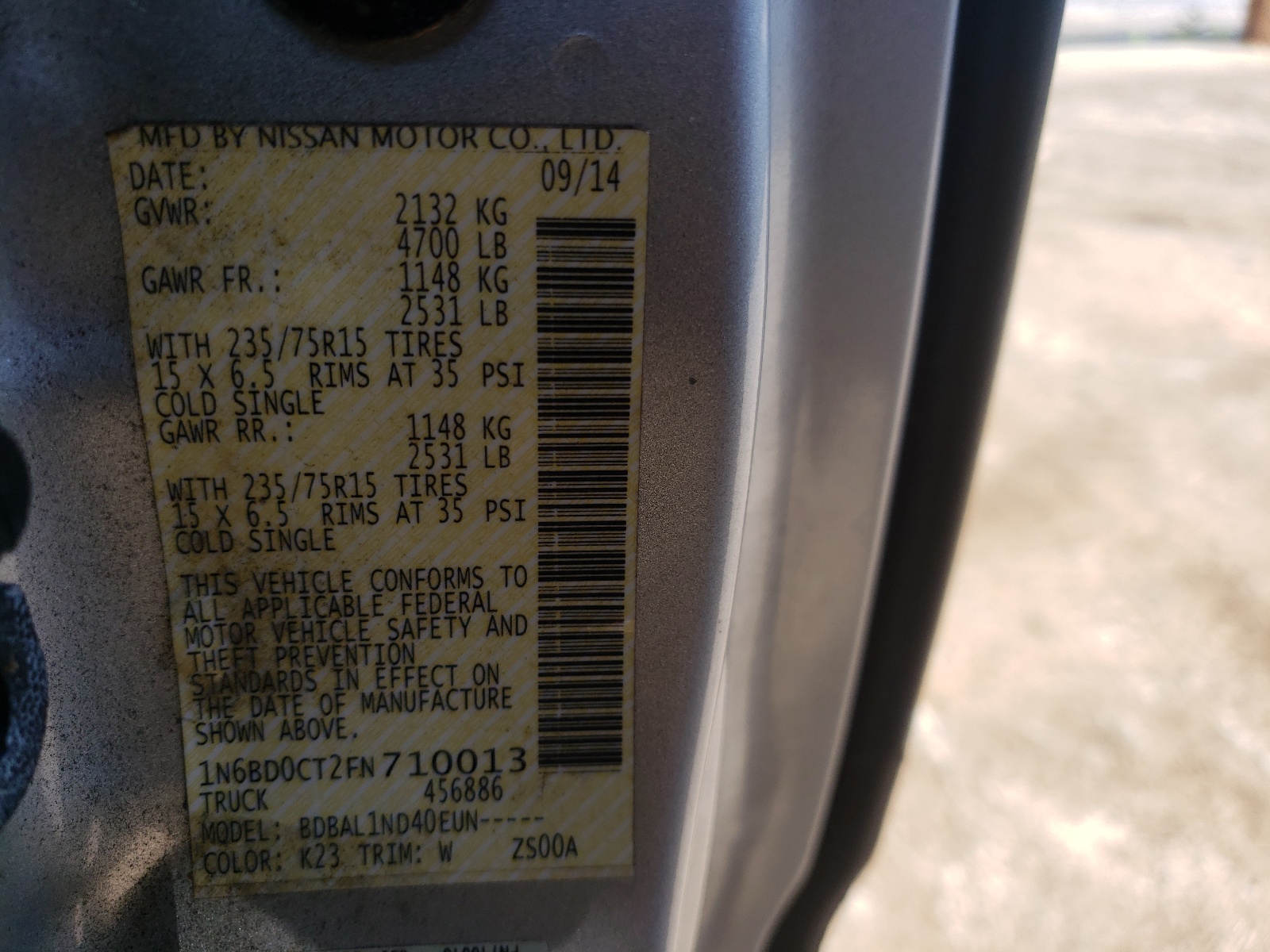 Photo 10 from auction – 2015 NISSAN FRONTIER S with VIN 1N6BD0CT2FN710013