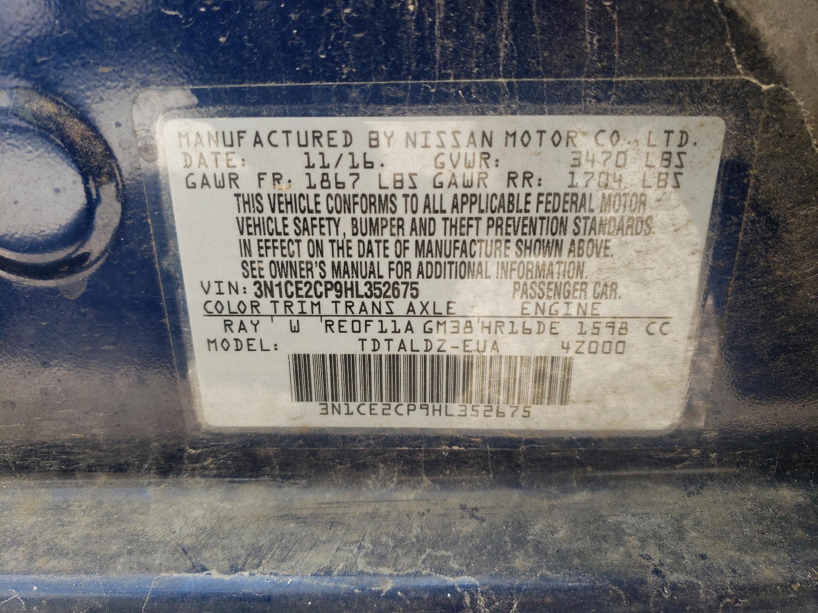 Photo 10 from auction – 2017 NISSAN VERSA NOTE with VIN 3N1CE2CP9HL352675