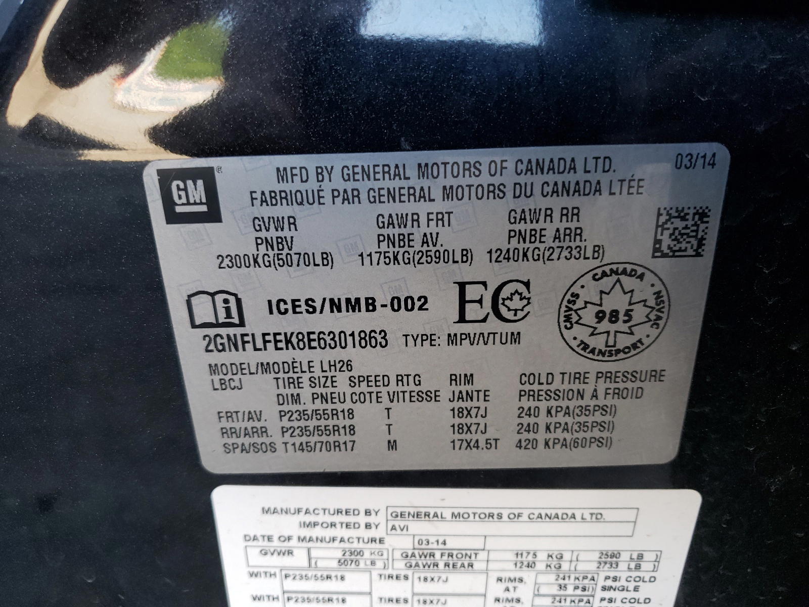 Photo 10 from auction – 2014 CHEVROLET EQUINOX LT with VIN 2GNFLFEK8E6301863
