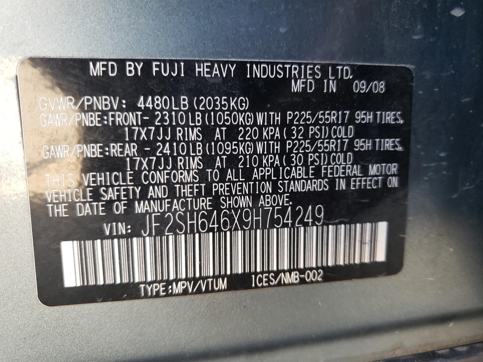 Photo 10 from auction – 2009 SUBARU FORESTER 2 with VIN JF2SH646X9H754249
