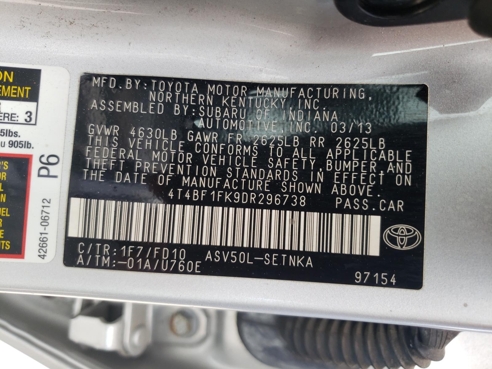 Photo 10 from auction – 2013 TOYOTA CAMRY L with VIN 4T4BF1FK9DR296738