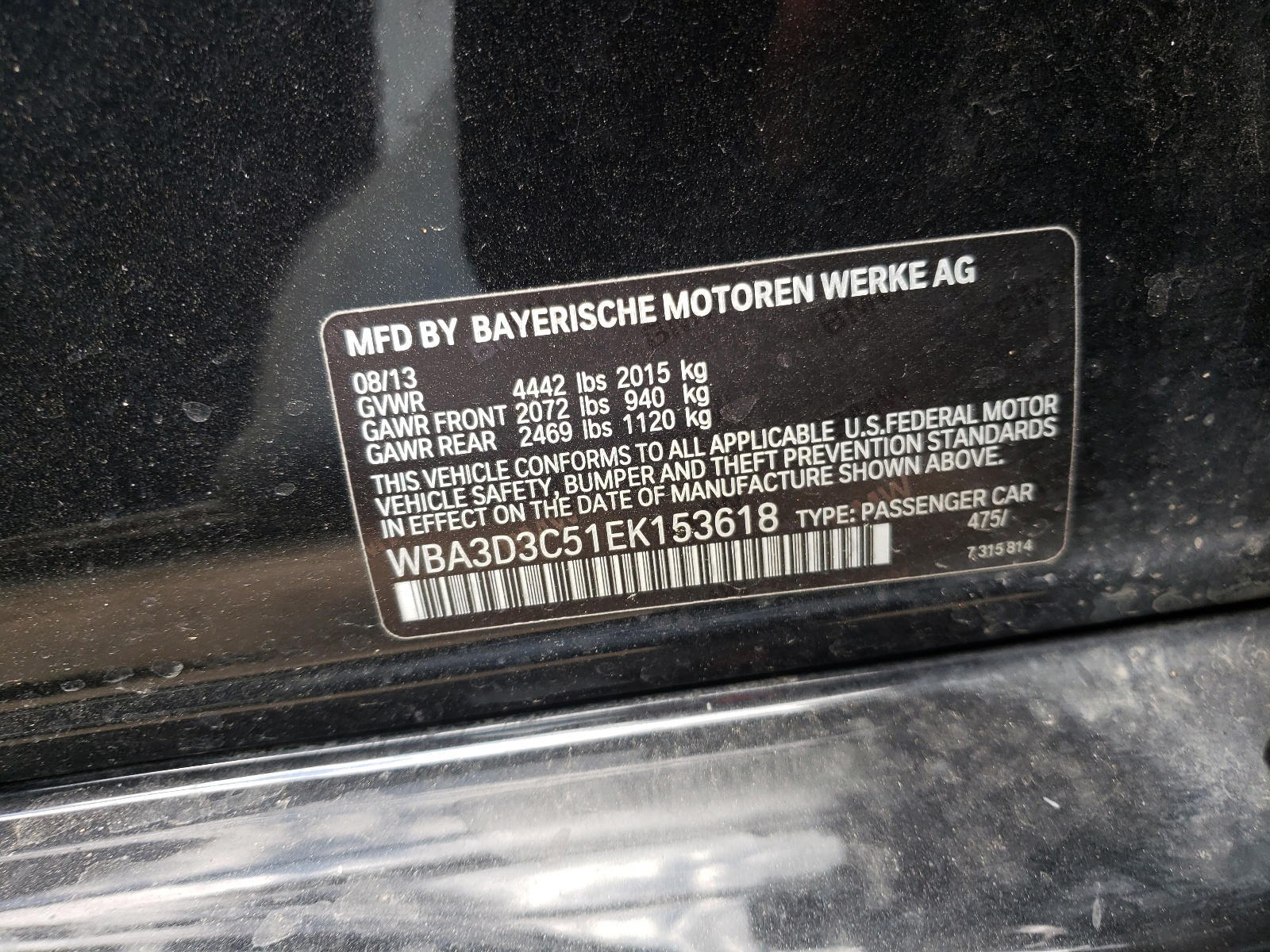 Photo 10 from auction – 2014 BMW 328 D with VIN WBA3D3C51EK153618