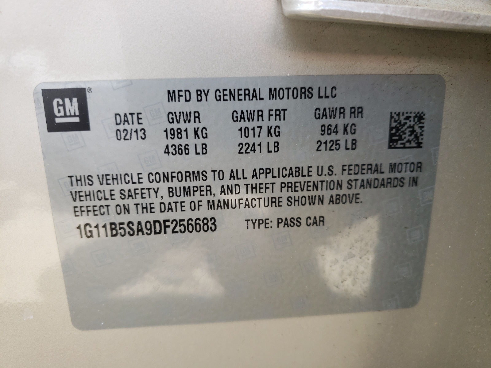 Photo 10 from auction – 2013 CHEVROLET MALIBU LS with VIN 1G11B5SA9DF256683