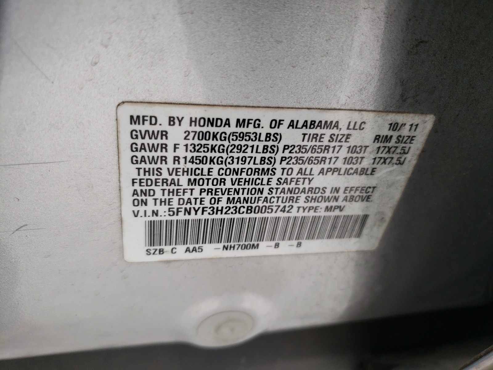 صورة رقم 10 من المزاد - 2012 HONDA PILOT LX مع VIN 5FNYF3H23CB005742