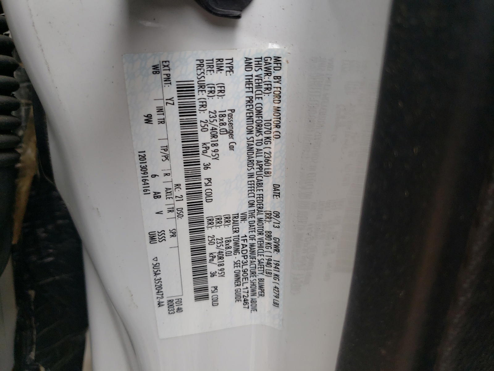 Photo 10 from auction – 2014 FORD FOCUS ST with VIN 1FADP3L90EL172467