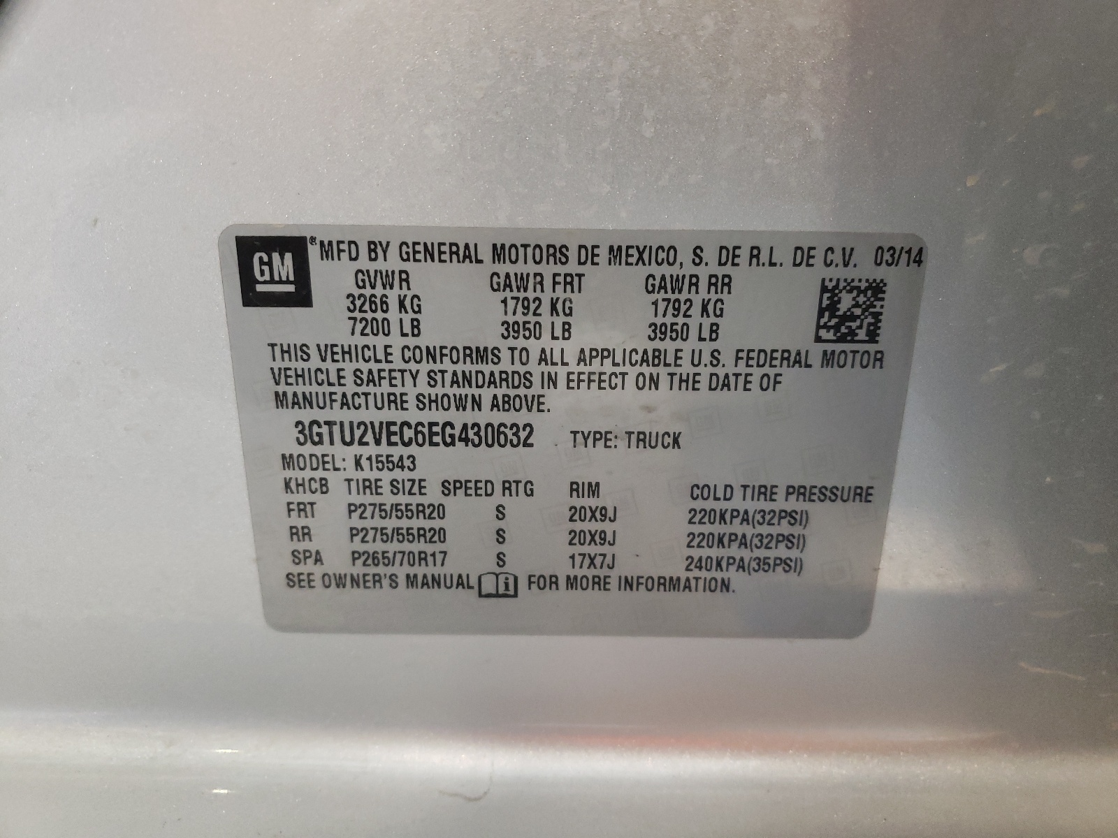 Zdjęcie 10 z aukcji – 2014 GMC SIERRA K15 z VIN 3GTU2VEC6EG430632