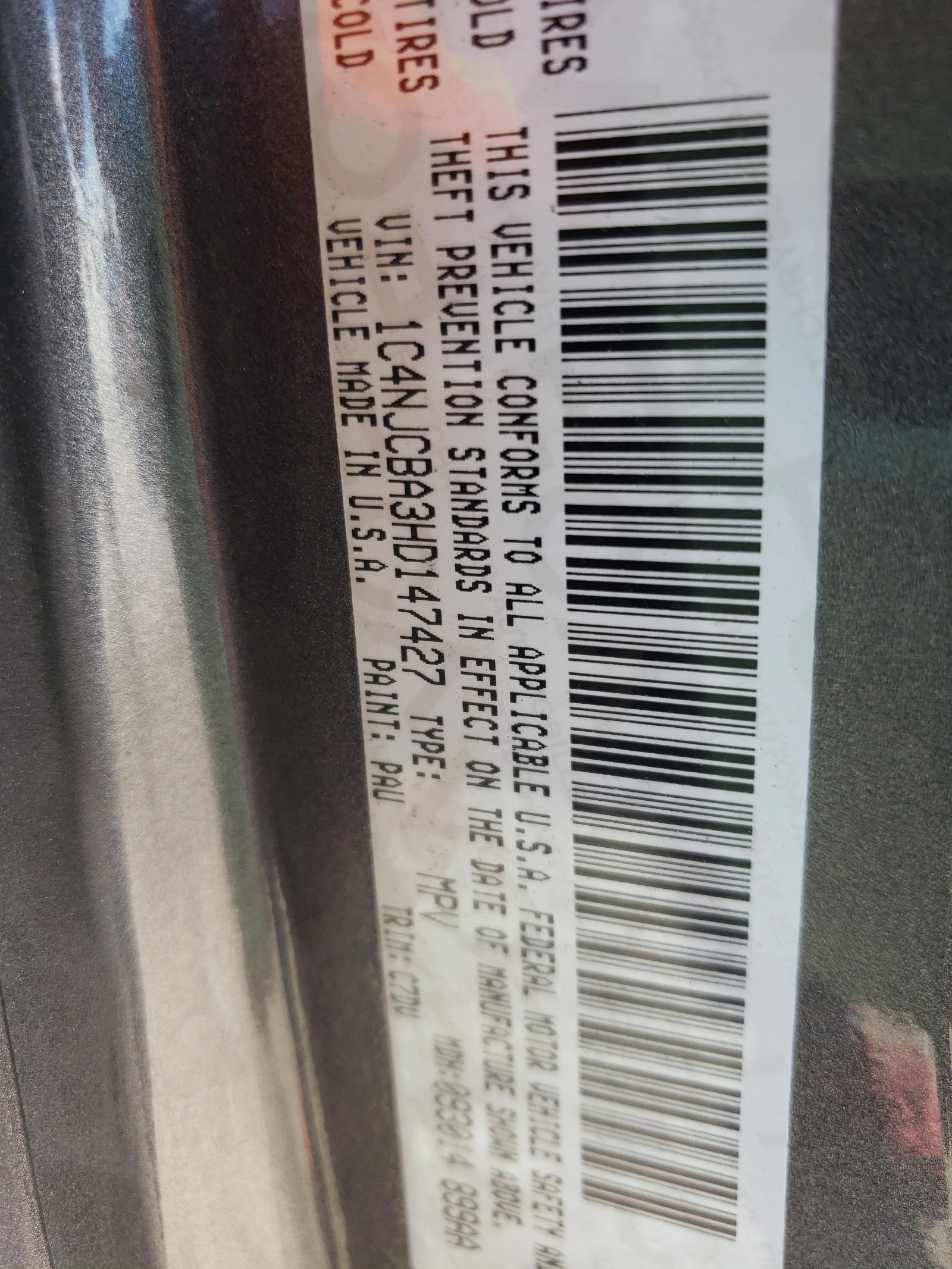 Photo 10 from auction – 2017 JEEP COMPASS SP with VIN 1C4NJCBA3HD147427
