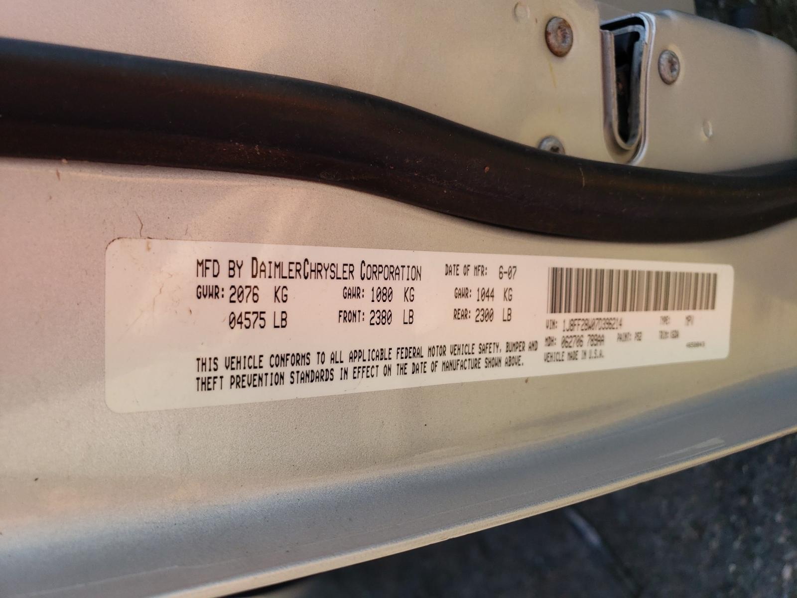 Photo 10 from auction – 2007 JEEP PATRIOT SP with VIN 1J8FF28W07D396214