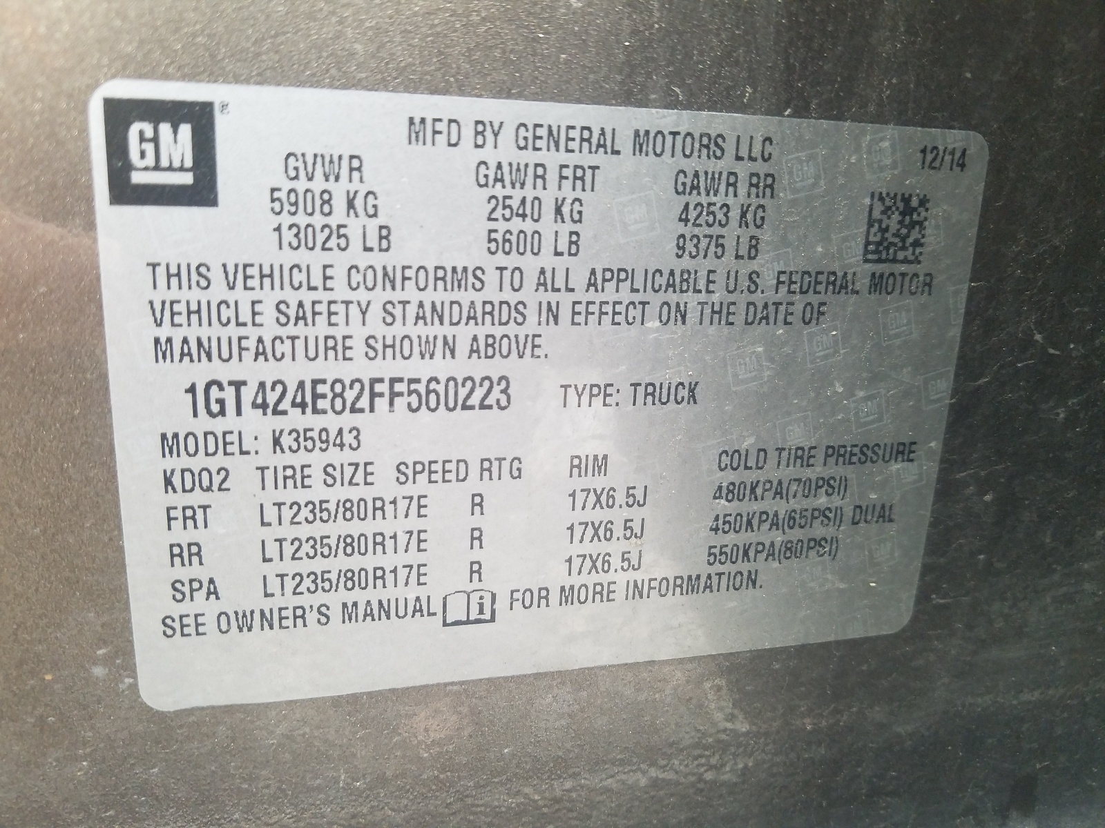 Photo 10 from auction – 2015 GMC SIERRA K35 with VIN 1GT424E82FF560223