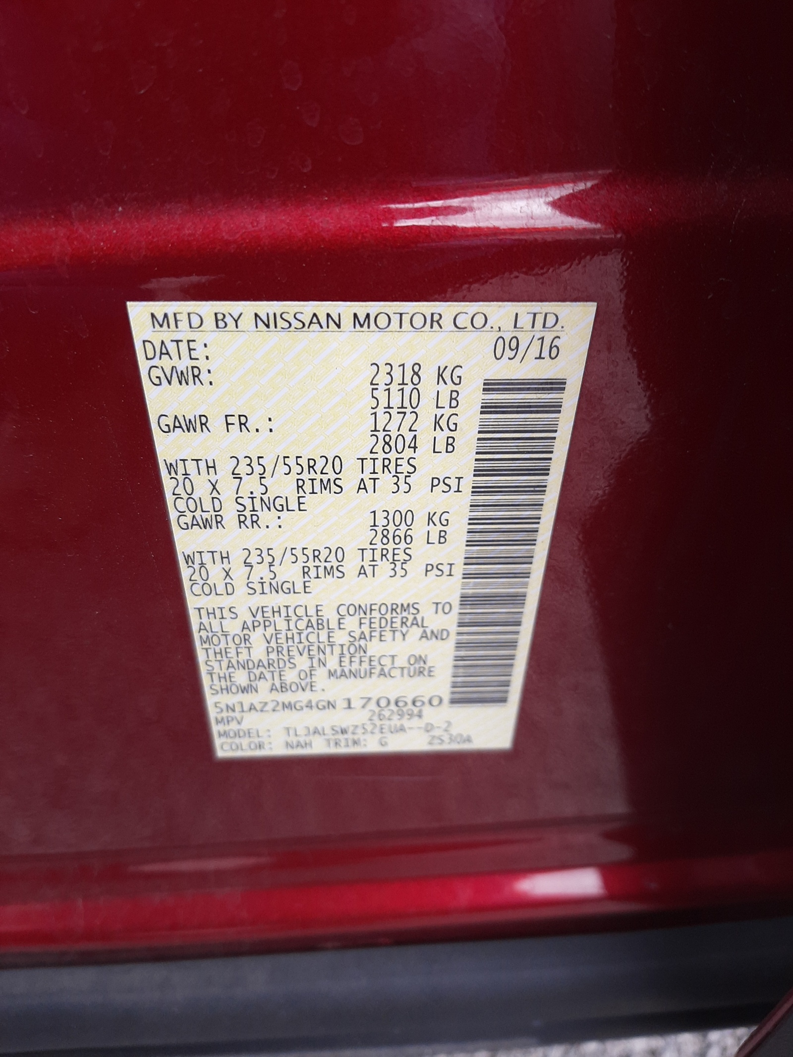 Photo 10 from auction – 2016 NISSAN MURANO S with VIN 5N1AZ2MG4GN170660