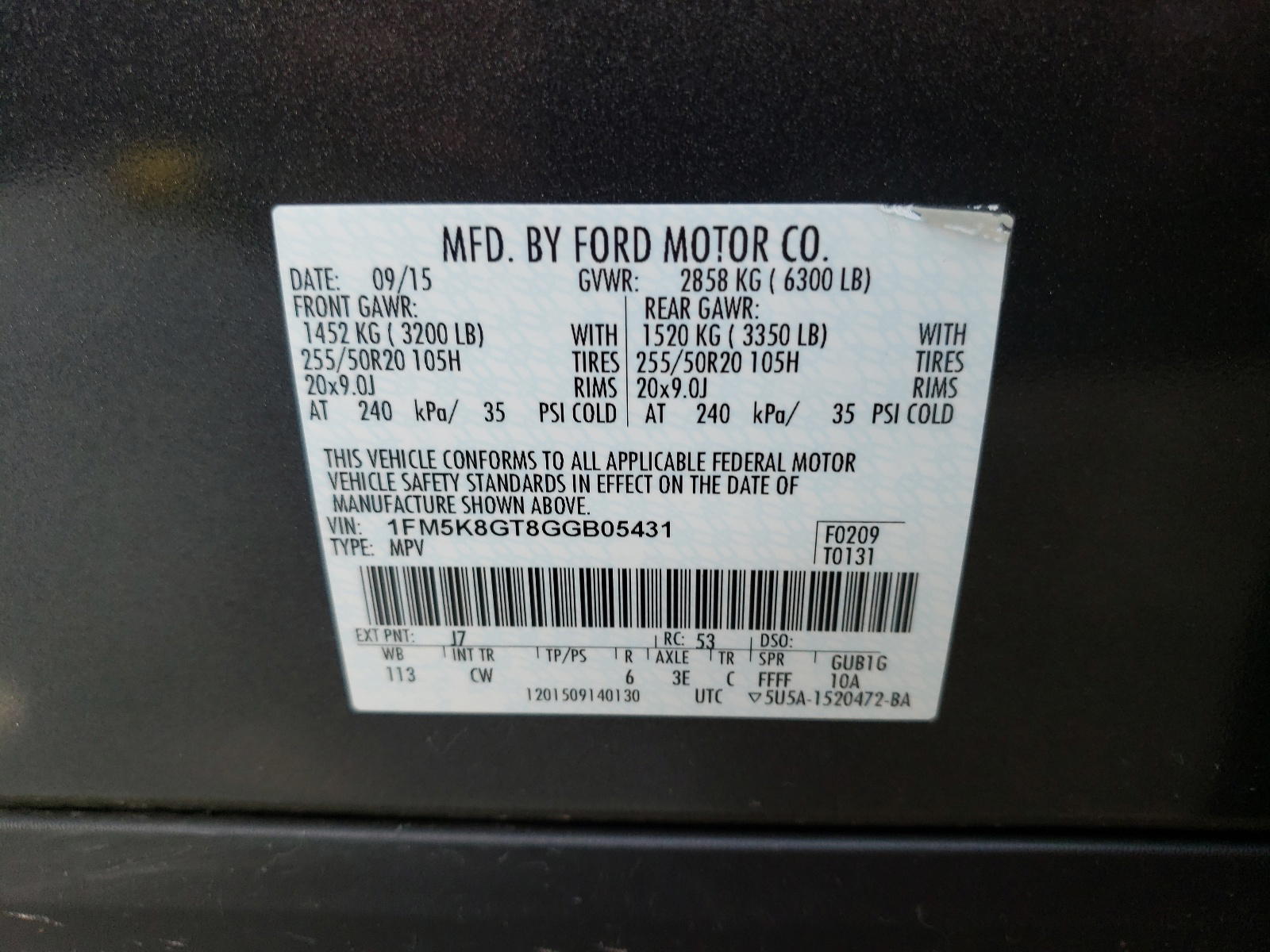 Photo 10 from auction – 2016 FORD EXPLORER S with VIN 1FM5K8GT8GGB05431