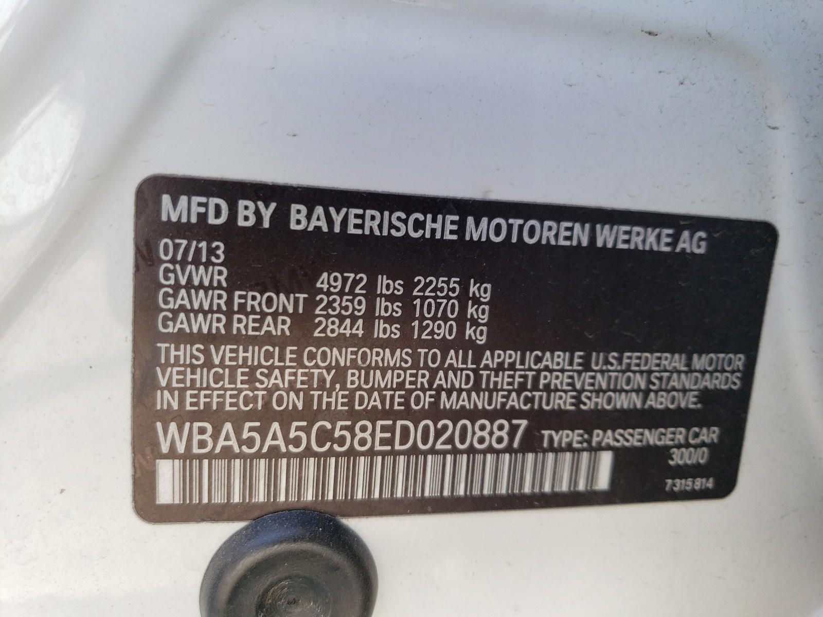 Photo 10 from auction – 2014 BMW 528 I with VIN WBA5A5C58ED020887