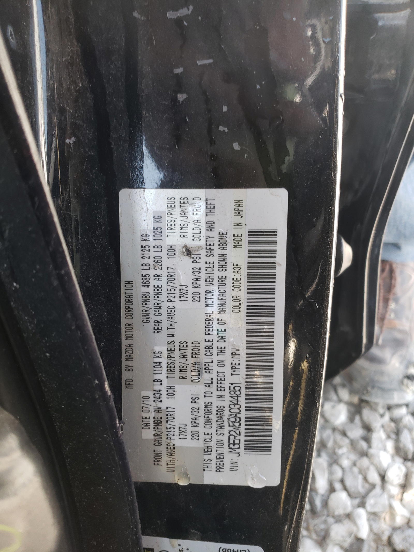 Photo 10 from auction – 2010 MAZDA CX-7 with VIN JM3ER2W59A0344851