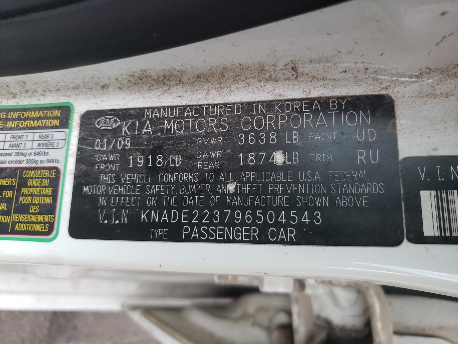 Photo 10 from auction – 2009 KIA RIO BASE with VIN KNADE223796504543