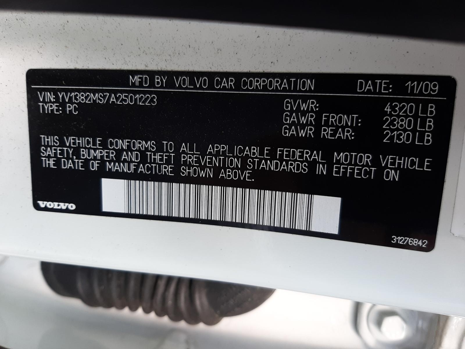 Photo 10 from auction – 2010 VOLVO S40 2.4I with VIN YV1382MS7A2501223