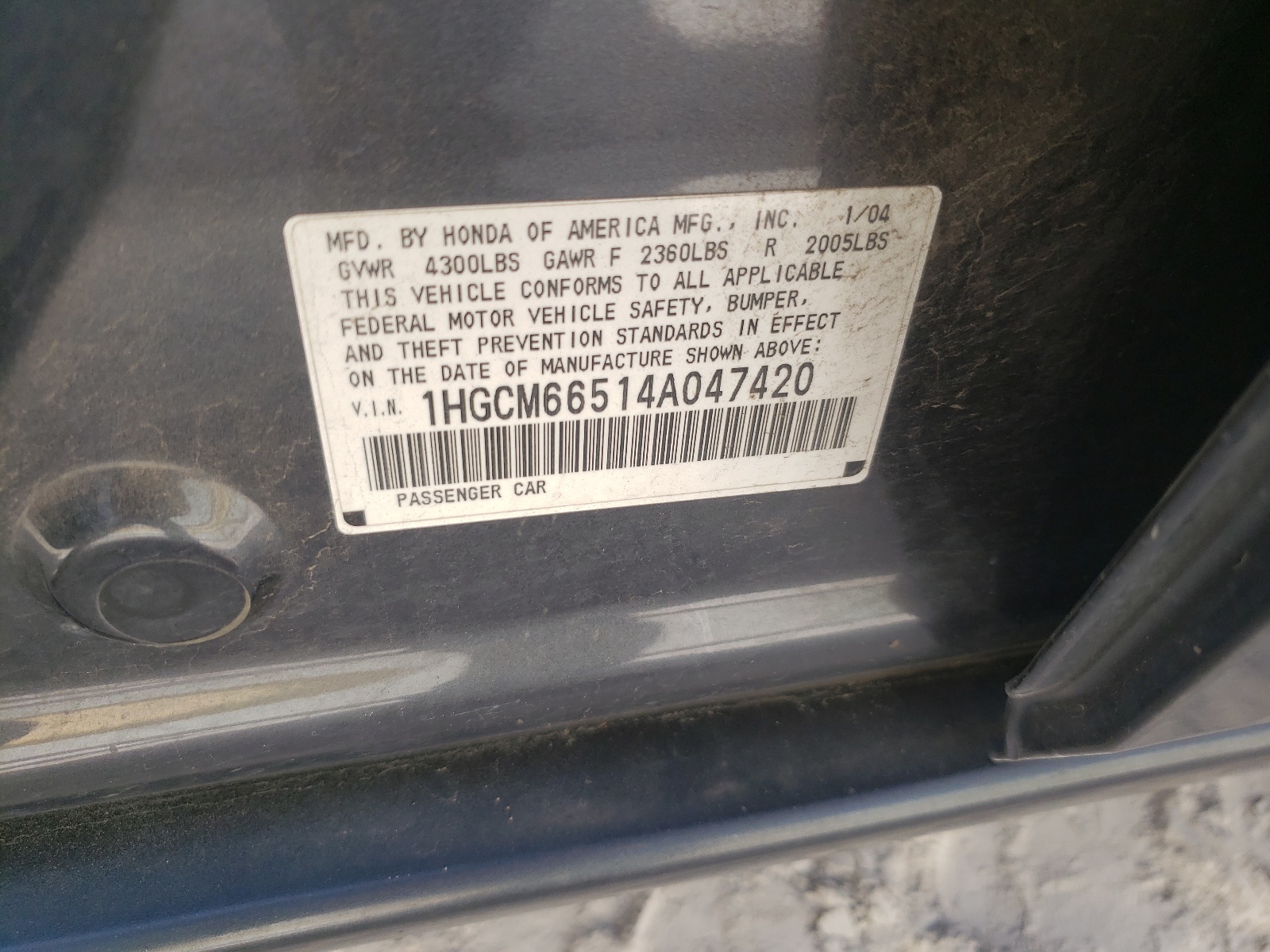 Photo 10 from auction – 2004 HONDA ACCORD with VIN 1HGCM66514A047420