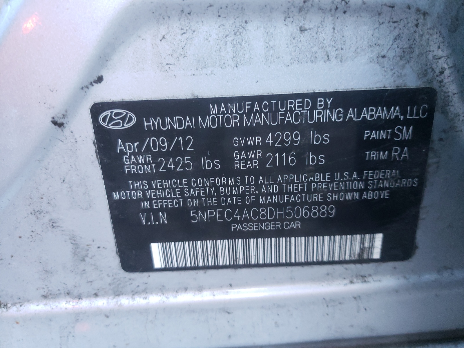 Zdjęcie 10 z aukcji – 2013 HYUNDAI SONATA SE z VIN 5NPEC4AC8DH506889