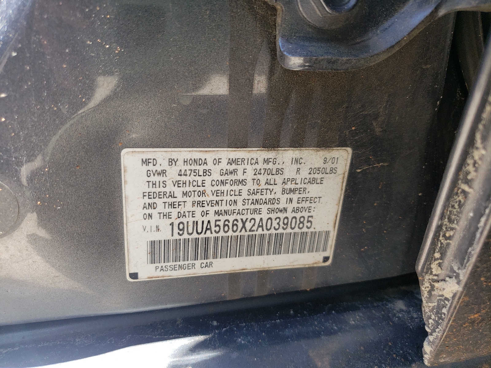 Photo 10 from auction – 2002 ACURA 3.2TL with VIN 19UUA566X2A039085