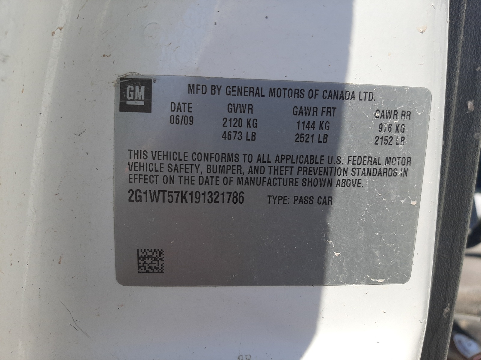 Photo 10 from auction – 2009 CHEVROLET IMPALA 1LT with VIN 2G1WT57K191321786