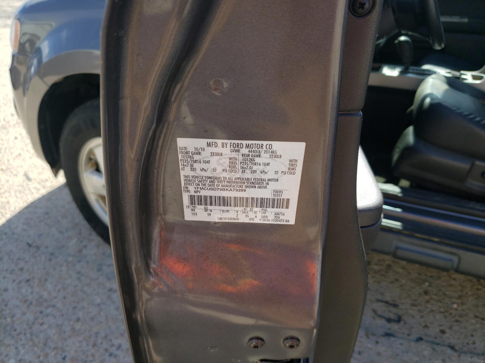 Photo 10 from auction – 2011 FORD ESCAPE XLT with VIN 1FMCU0D79BKA79289