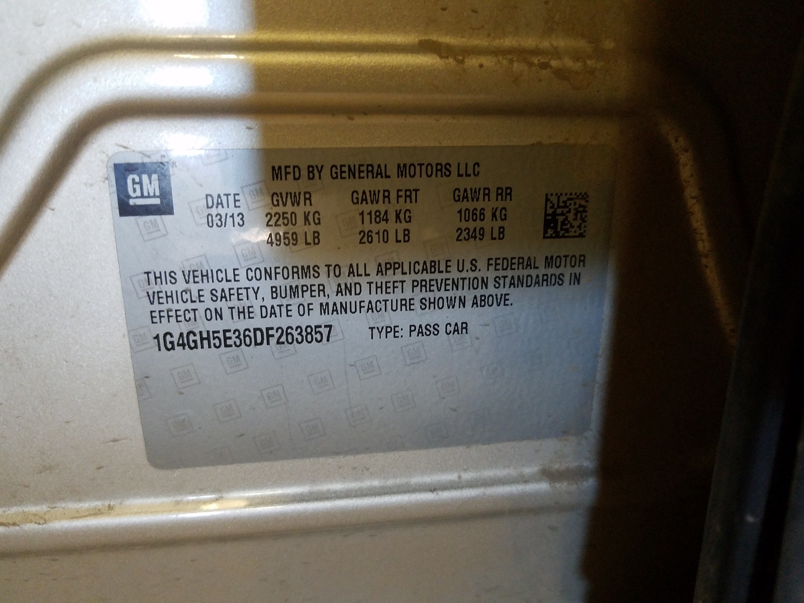 Photo 10 from auction – 2013 BUICK LACROSSE P with VIN 1G4GH5E36DF263857