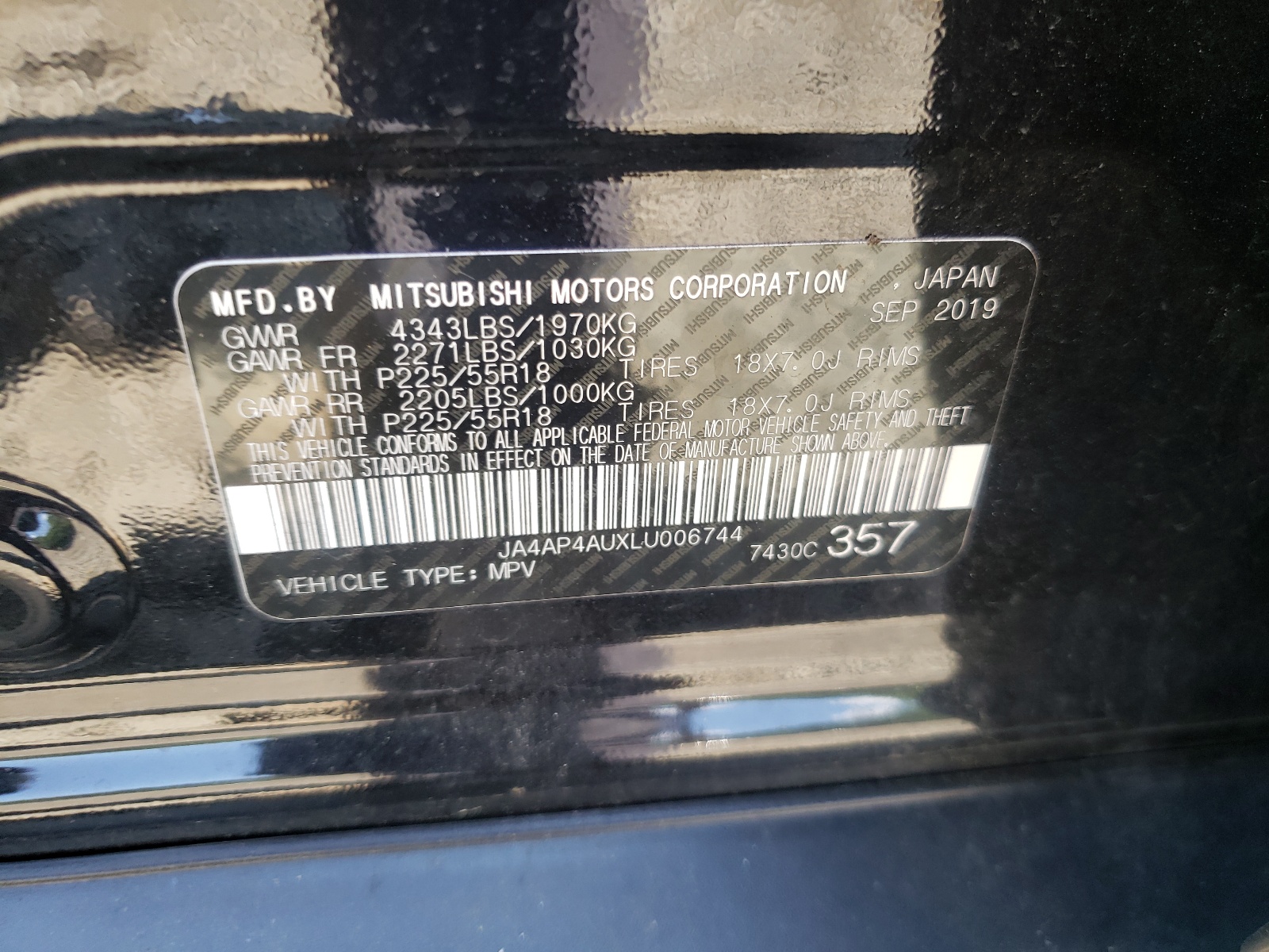 Photo 10 from auction – 2020 MITSUBISHI OUTLANDER with VIN JA4AP4AUXLU006744