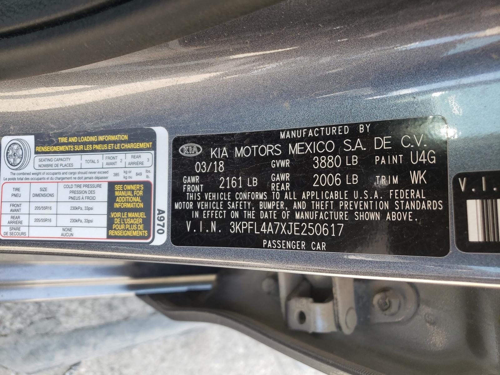 Photo 10 from auction – 2018 KIA FORTE LX with VIN 3KPFL4A7XJE250617
