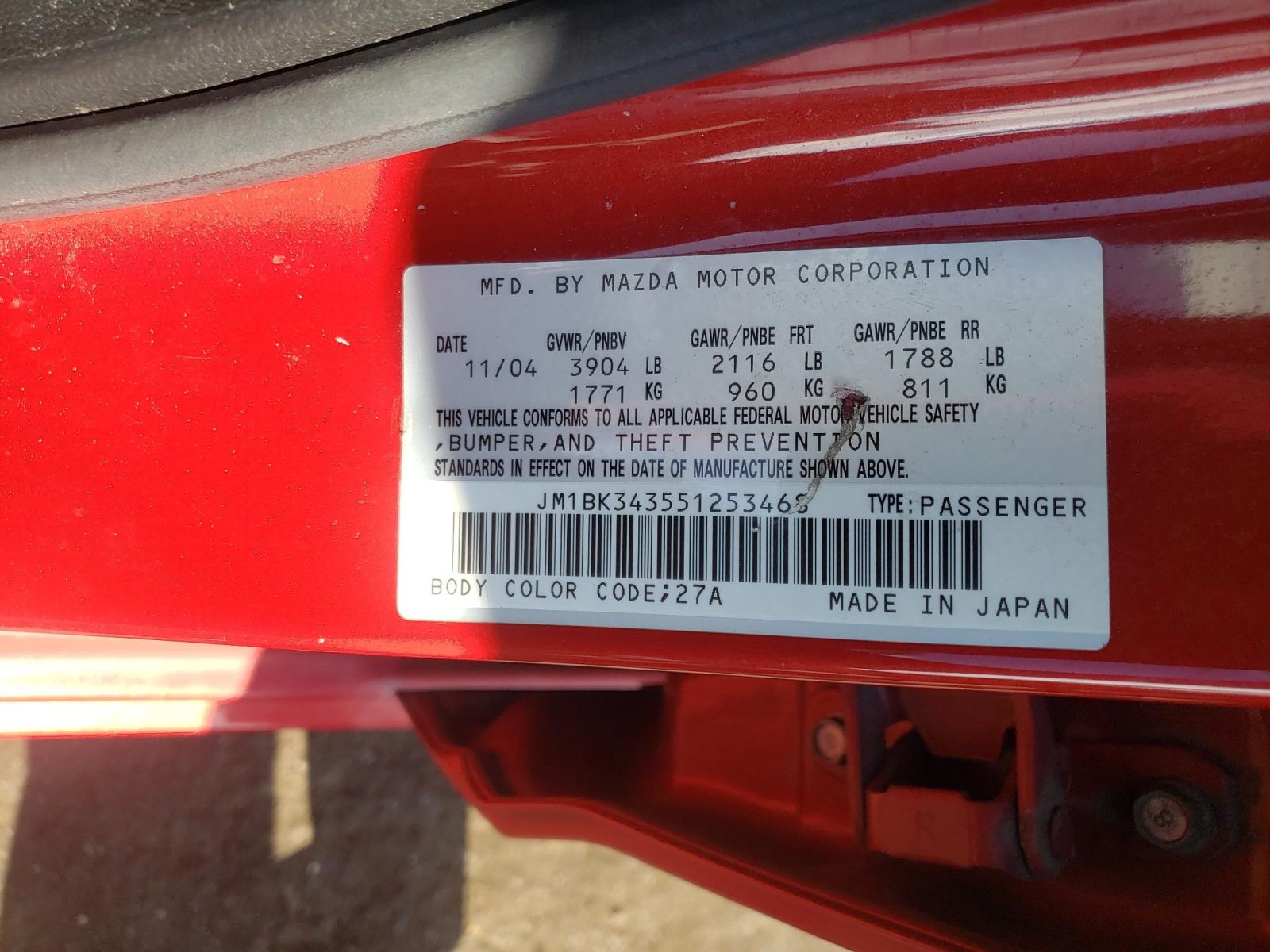 Photo 10 from auction – 2005 MAZDA 3 HATCHBAC with VIN JM1BK343551253468
