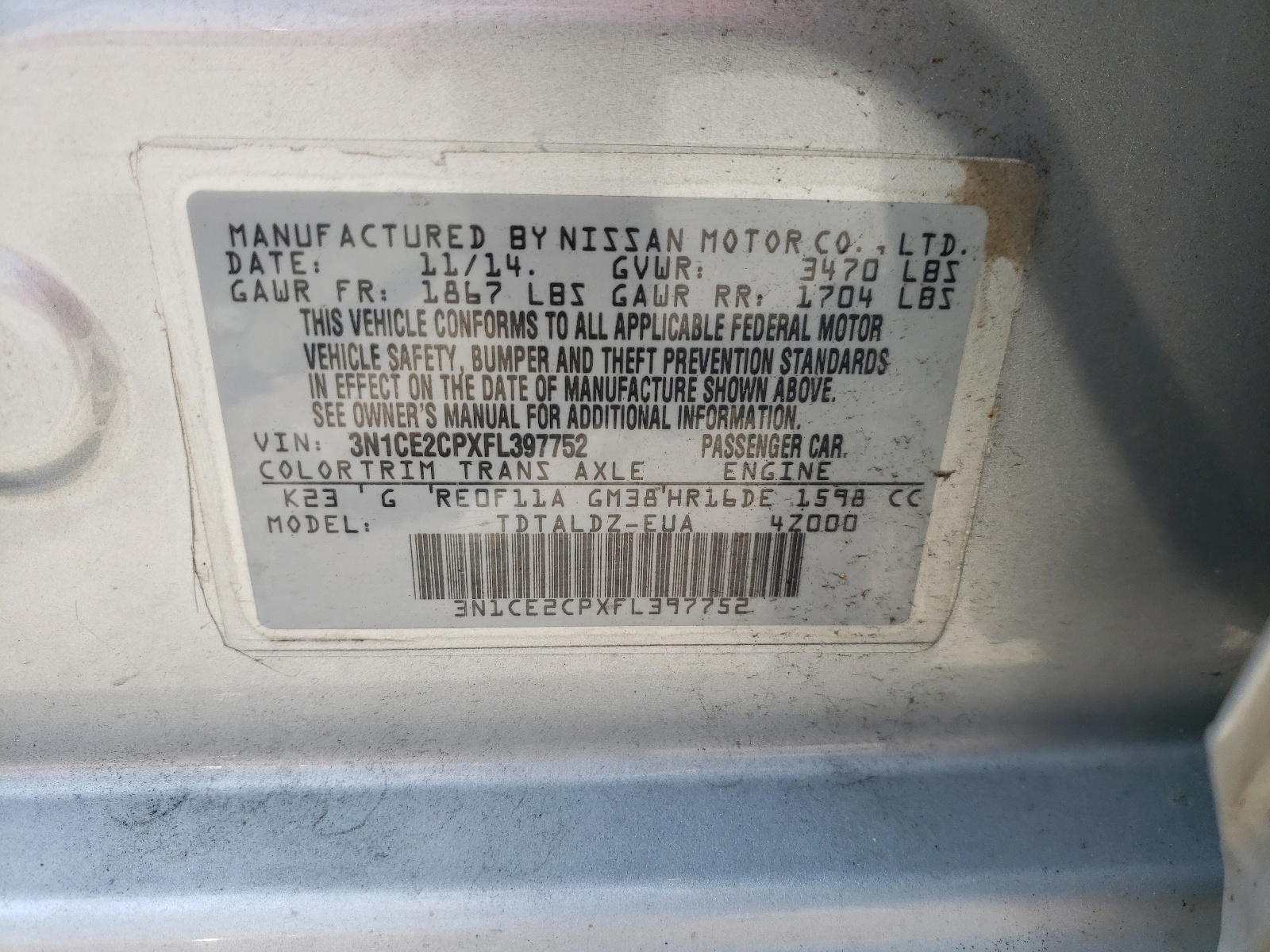 Photo 10 from auction – 2015 NISSAN VERSA NOTE with VIN 3N1CE2CPXFL397752