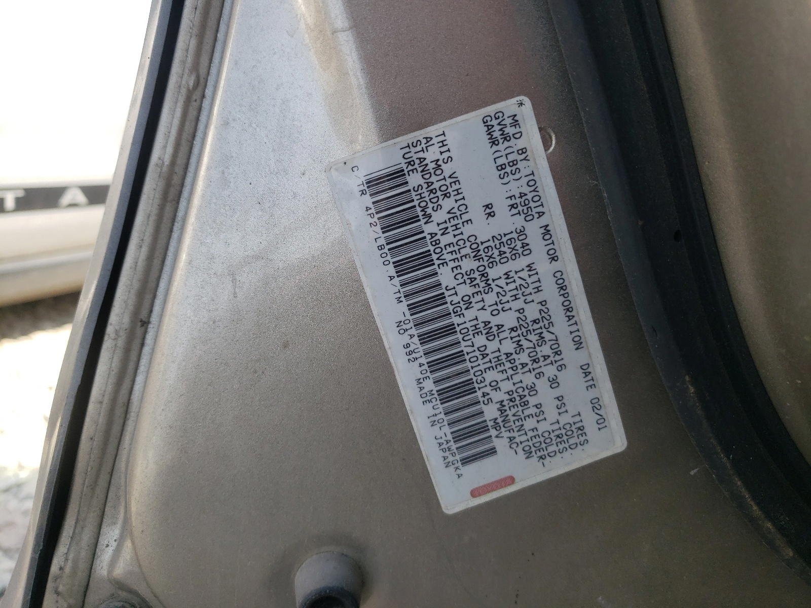Photo 10 from auction – 2001 LEXUS RX 300 with VIN JTJGF10U710103145