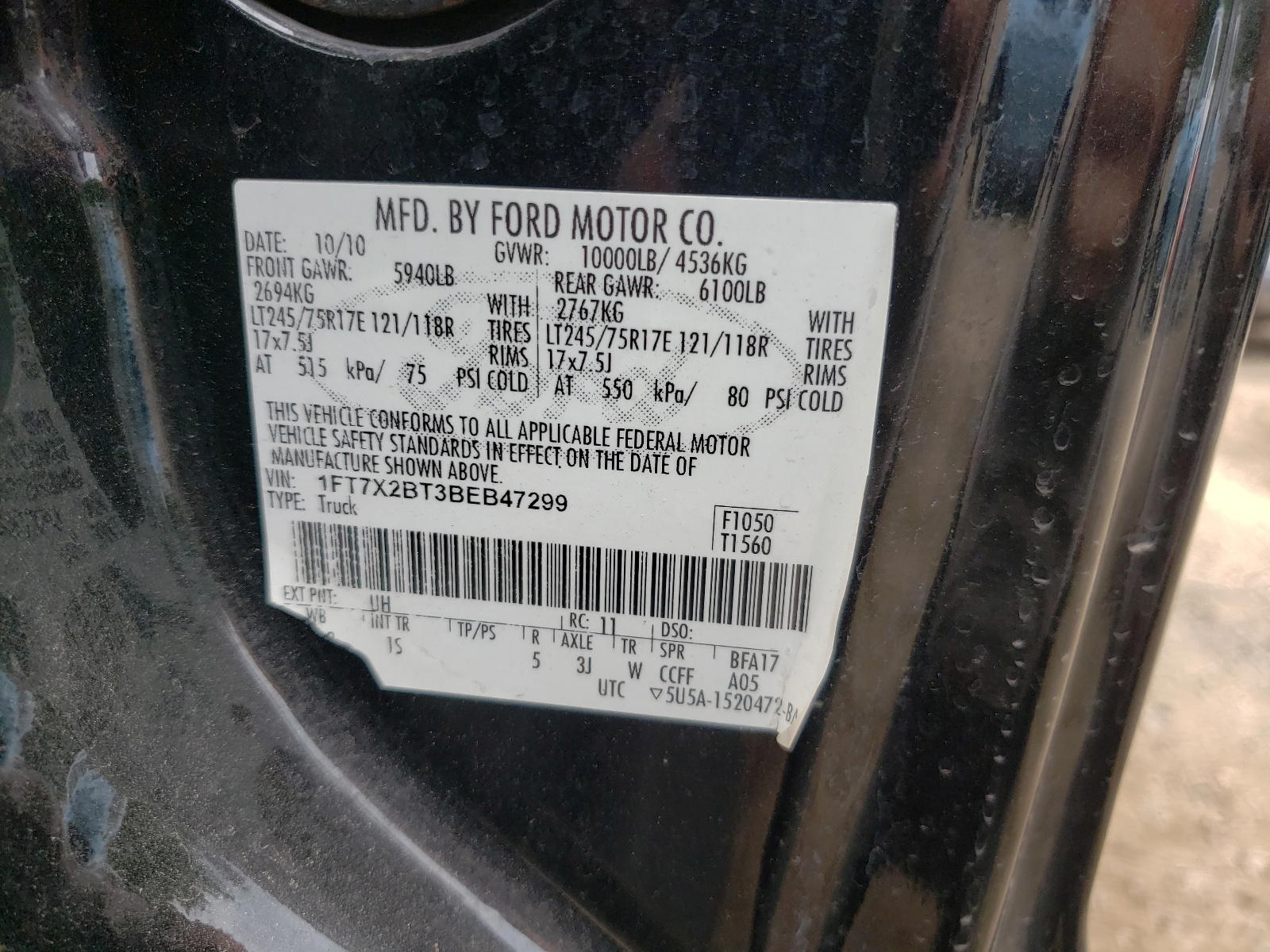Photo 10 from auction – 2011 FORD F250 SUPER with VIN 1FT7X2BT3BEB47299