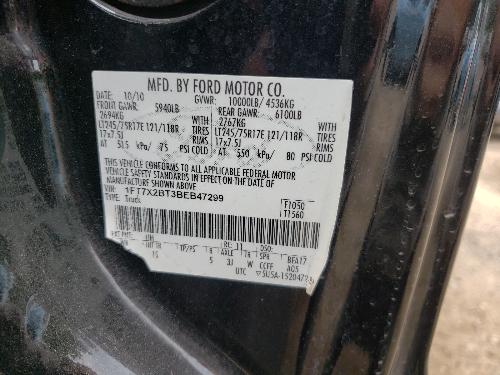 Zdjęcie 10 z aukcji – 2011 FORD F250 SUPER z VIN 1FT7X2BT3BEB47299
