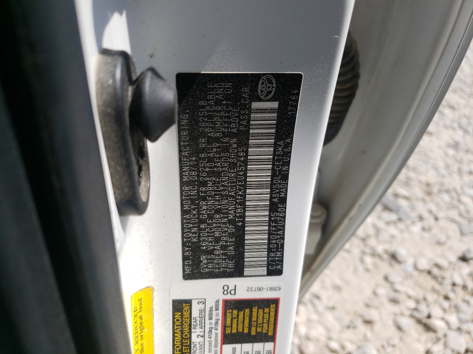 Photo 10 from auction – 2014 TOYOTA CAMRY L with VIN 4T1BF1FK7EU457485