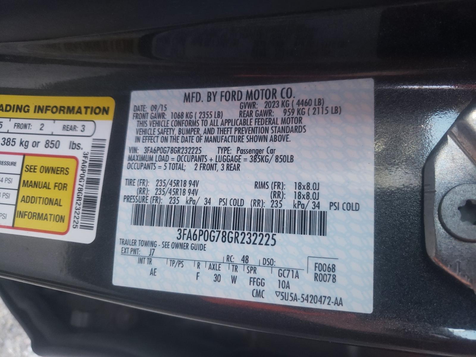 Photo 10 from auction – 2016 FORD FUSION S with VIN 3FA6P0G78GR232225