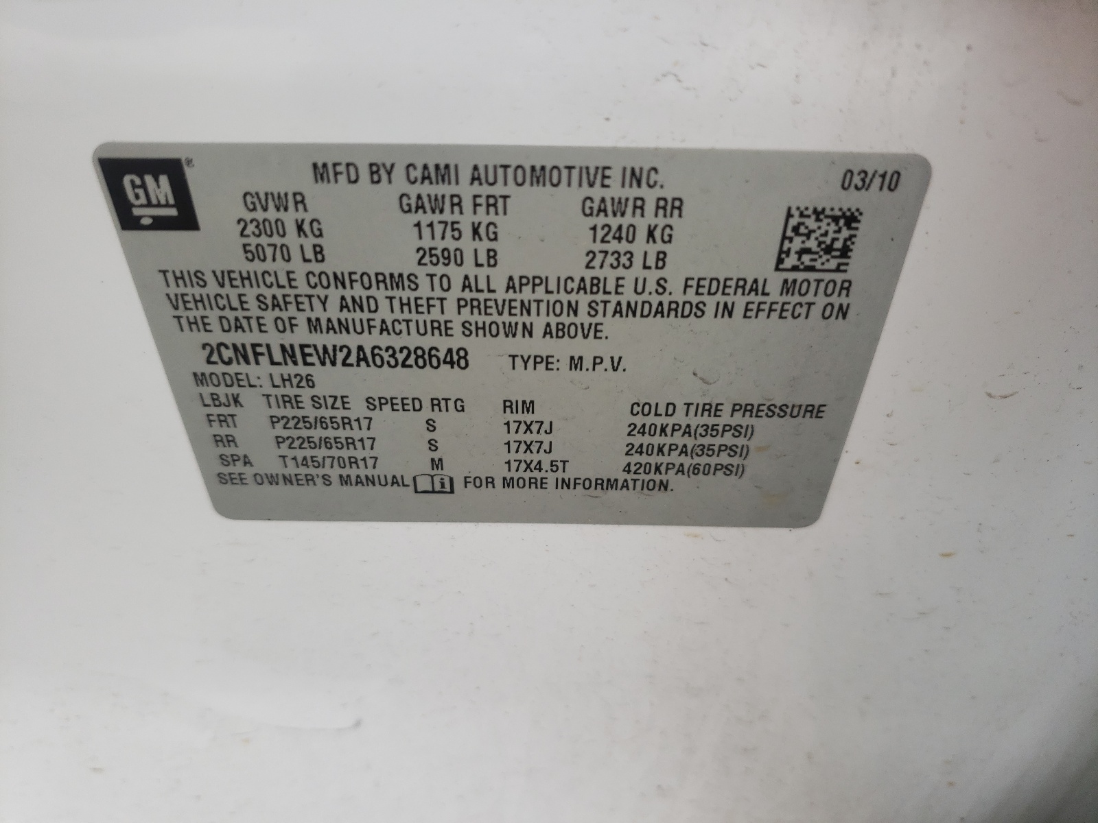 Zdjęcie 10 z aukcji – 2010 CHEVROLET EQUINOX LT z VIN 2CNFLNEW2A6328648