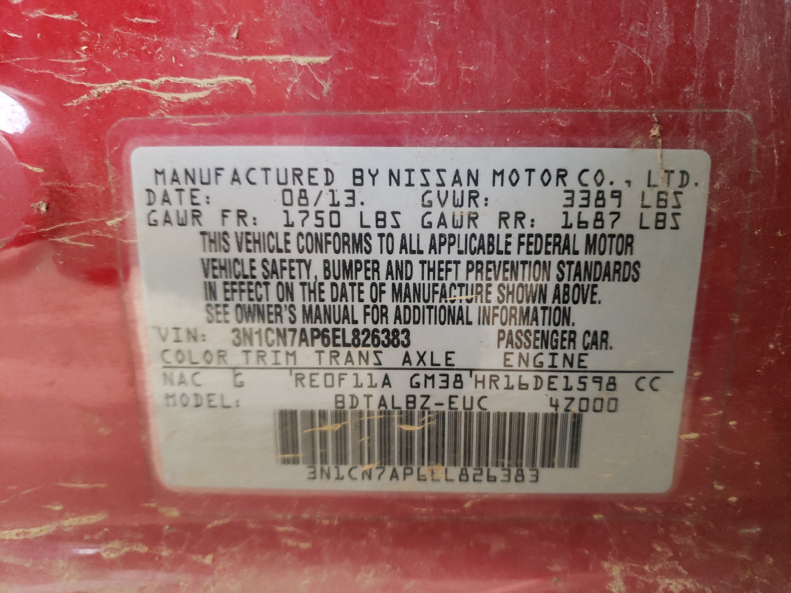 Photo 10 from auction – 2014 NISSAN VERSA S with VIN 3N1CN7AP6EL826383