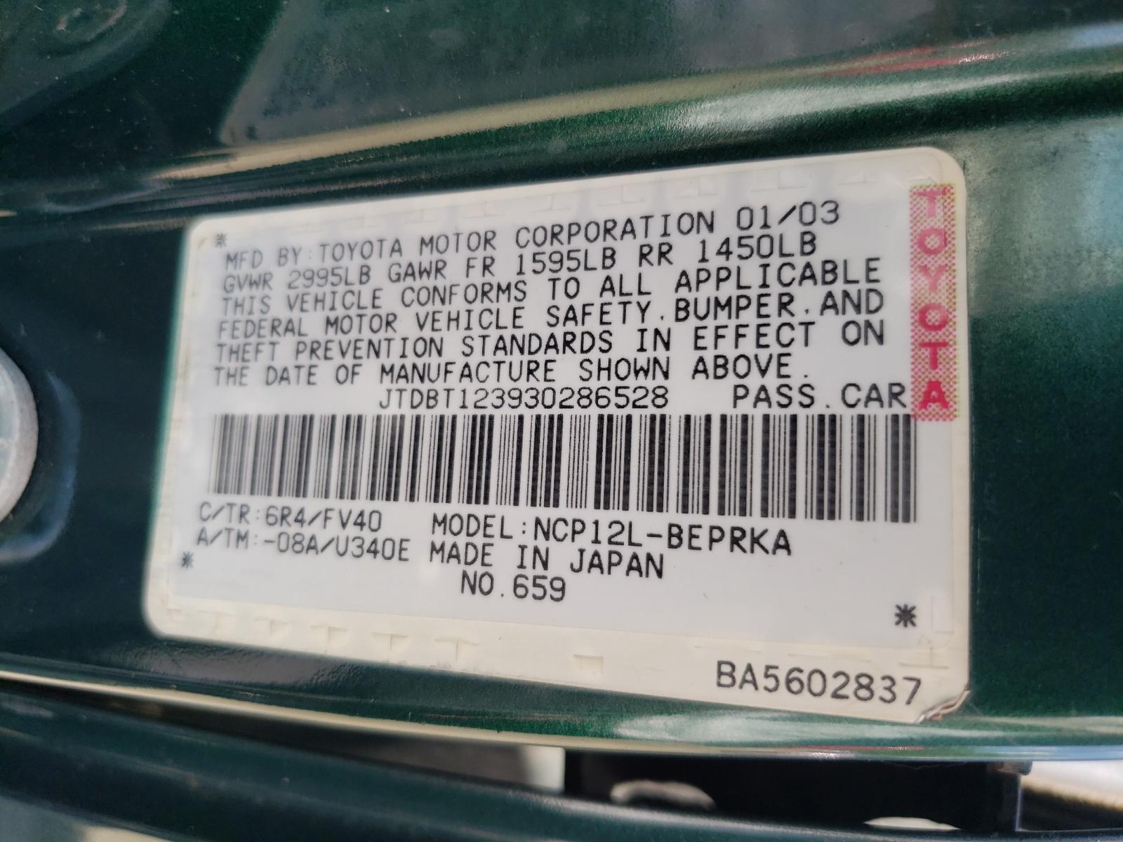 Photo 10 from auction – 2003 TOYOTA ECHO with VIN JTDBT123930286528