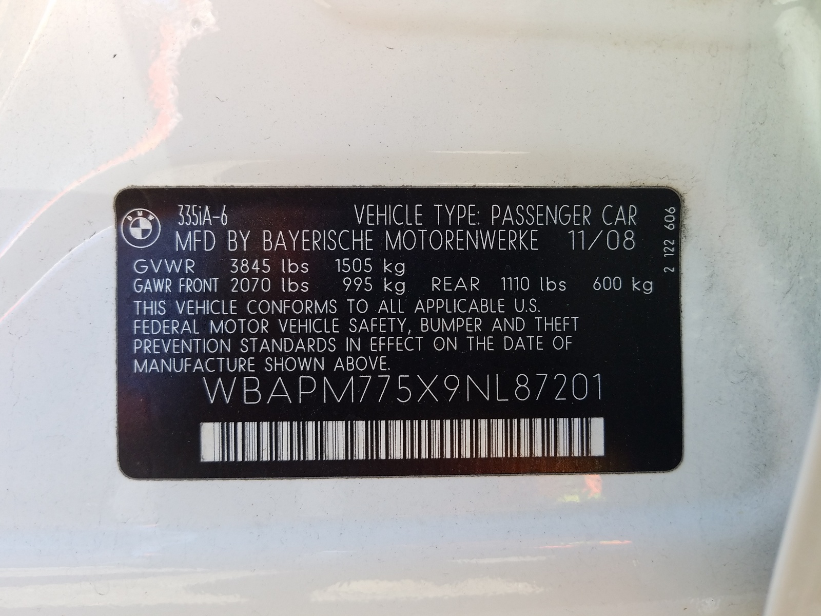 Photo 10 from auction – 2009 BMW 335 I with VIN WBAPM775X9NL87201