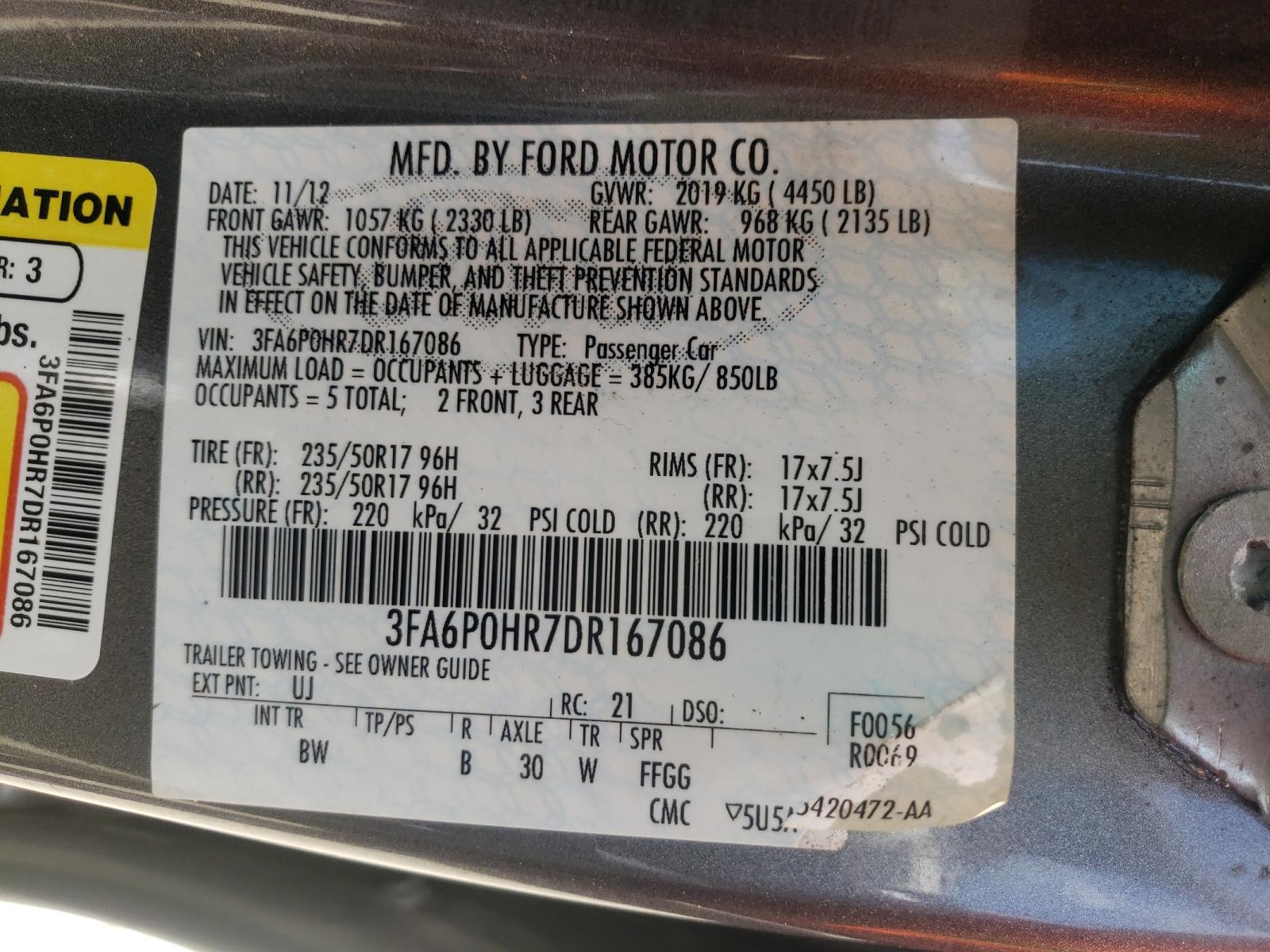 Photo 10 from auction – 2013 FORD FUSION SE with VIN 3FA6P0HR7DR167086
