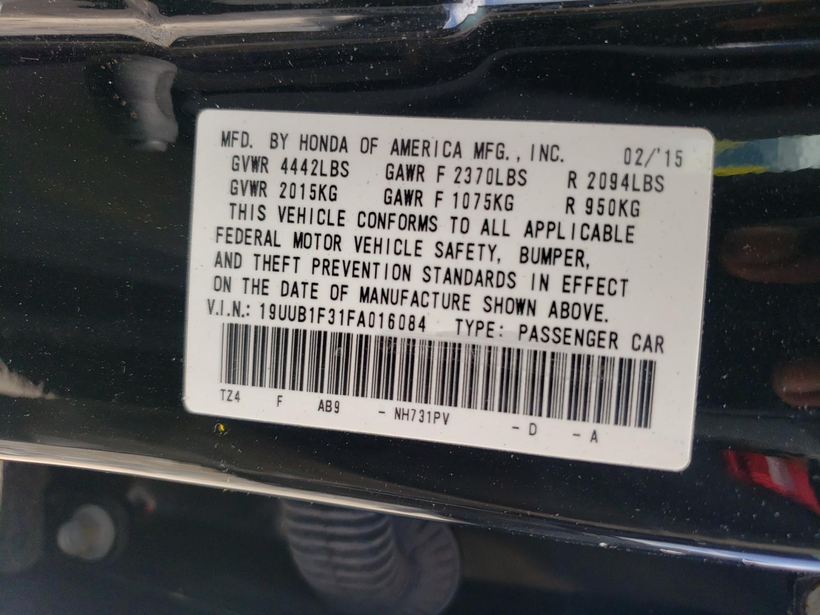 Photo 10 from auction – 2015 ACURA TLX with VIN 19UUB1F31FA016084