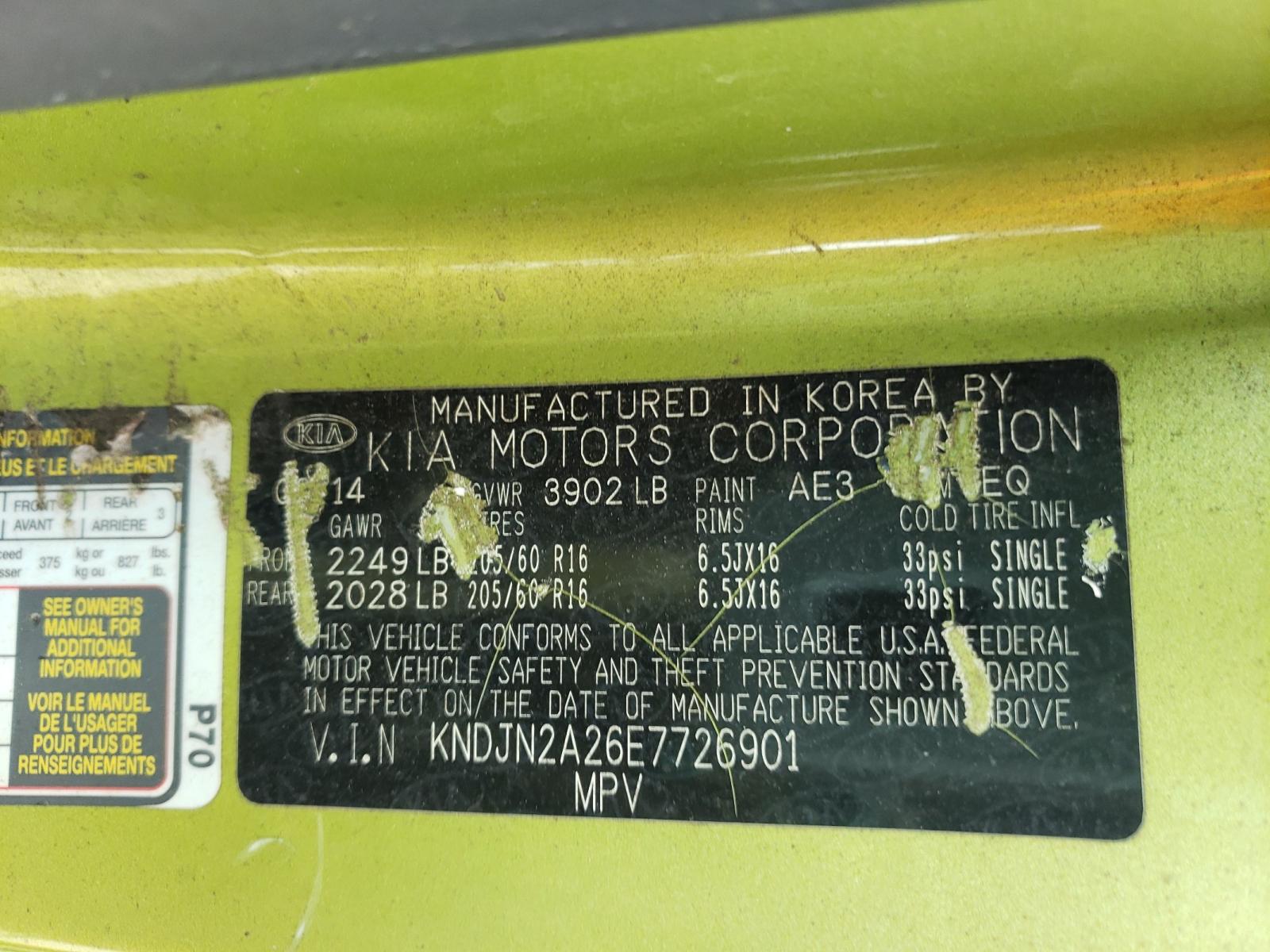 Photo 10 from auction – 2014 KIA SOUL with VIN KNDJN2A26E7726901