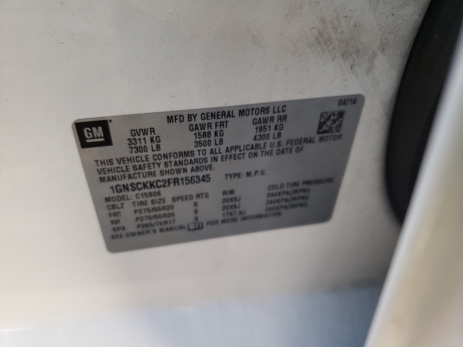 Photo 10 from auction – 2015 CHEVROLET SUBURBAN C with VIN 1GNSCKKC2FR156345