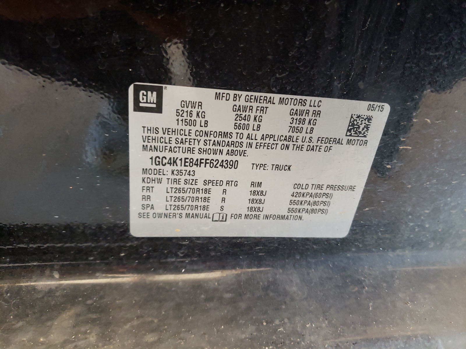 Photo 10 from auction – 2015 CHEVROLET SILVERADO with VIN 1GC4K1E84FF624390